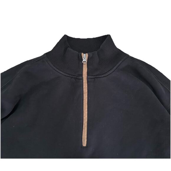 Woolrich Boysen Black Half Zip Pullover Sweater Brown Elbow Patches Men’s XL - Picture 2 of 7